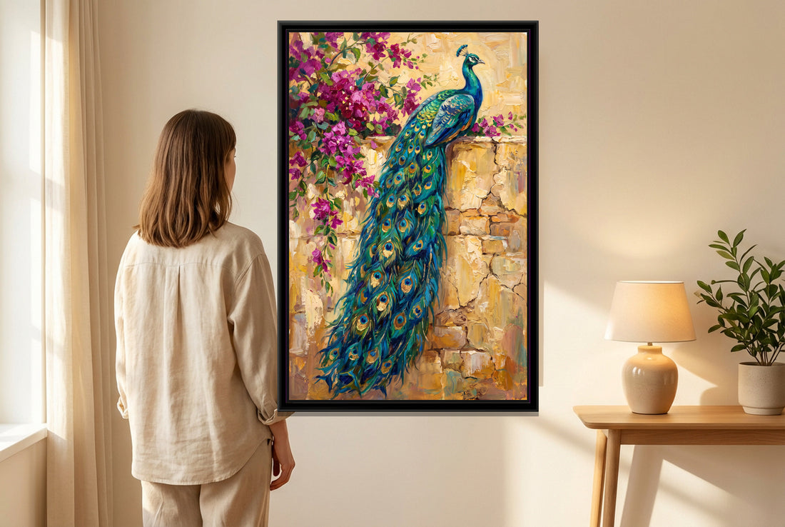 A Kolorkaari canvas in a floater frame, in a room