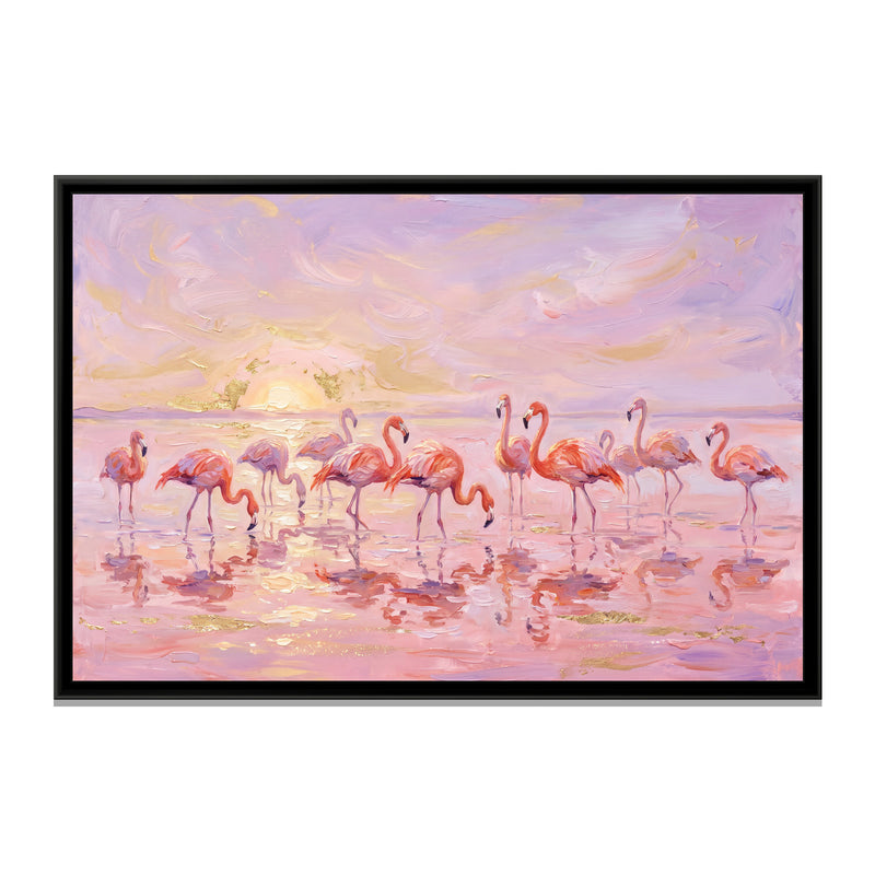 Flamingos at the Salt Lagoon - framed canvas print, front view