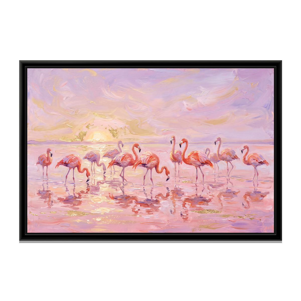 Flamingos at the Salt Lagoon - framed canvas print, front view