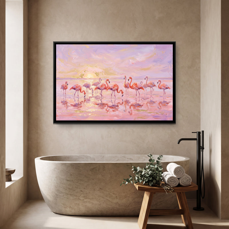 Flamingos at the Salt Lagoon - canvas art shown in a second room setting