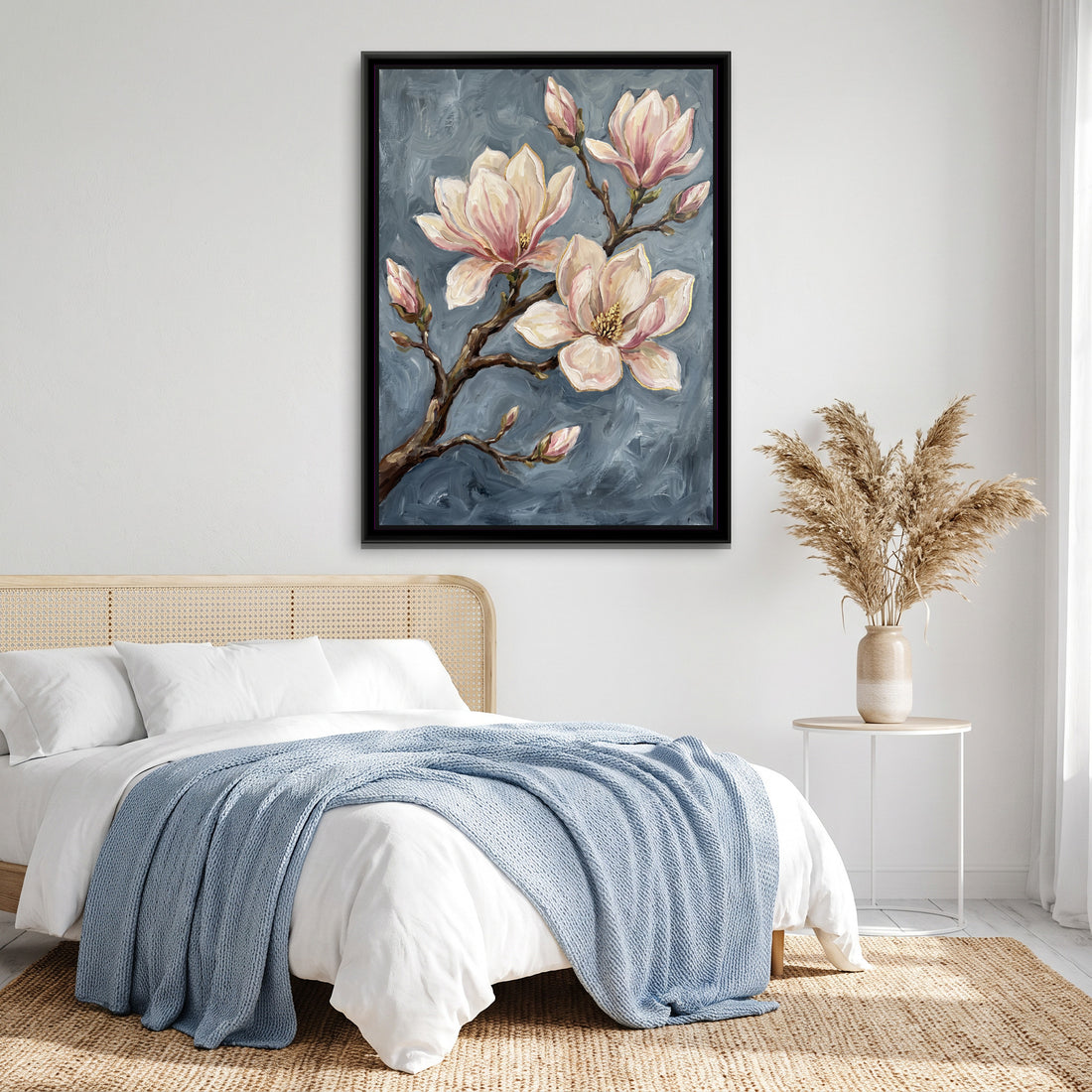 A Kolorkaari canvas in a floater frame, in a room