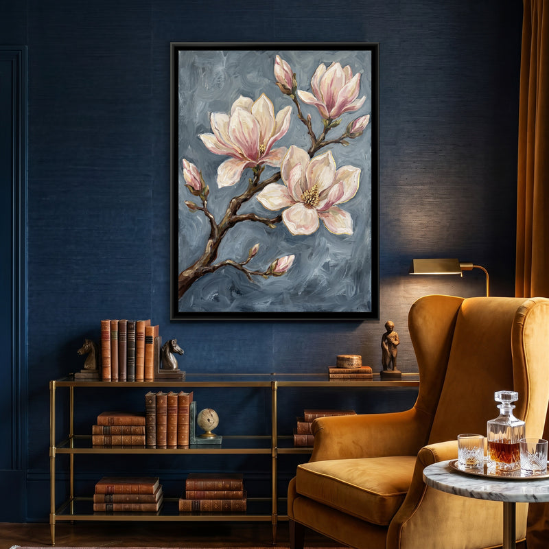 Magnolia Branch in Bloom - canvas art shown in a second room setting