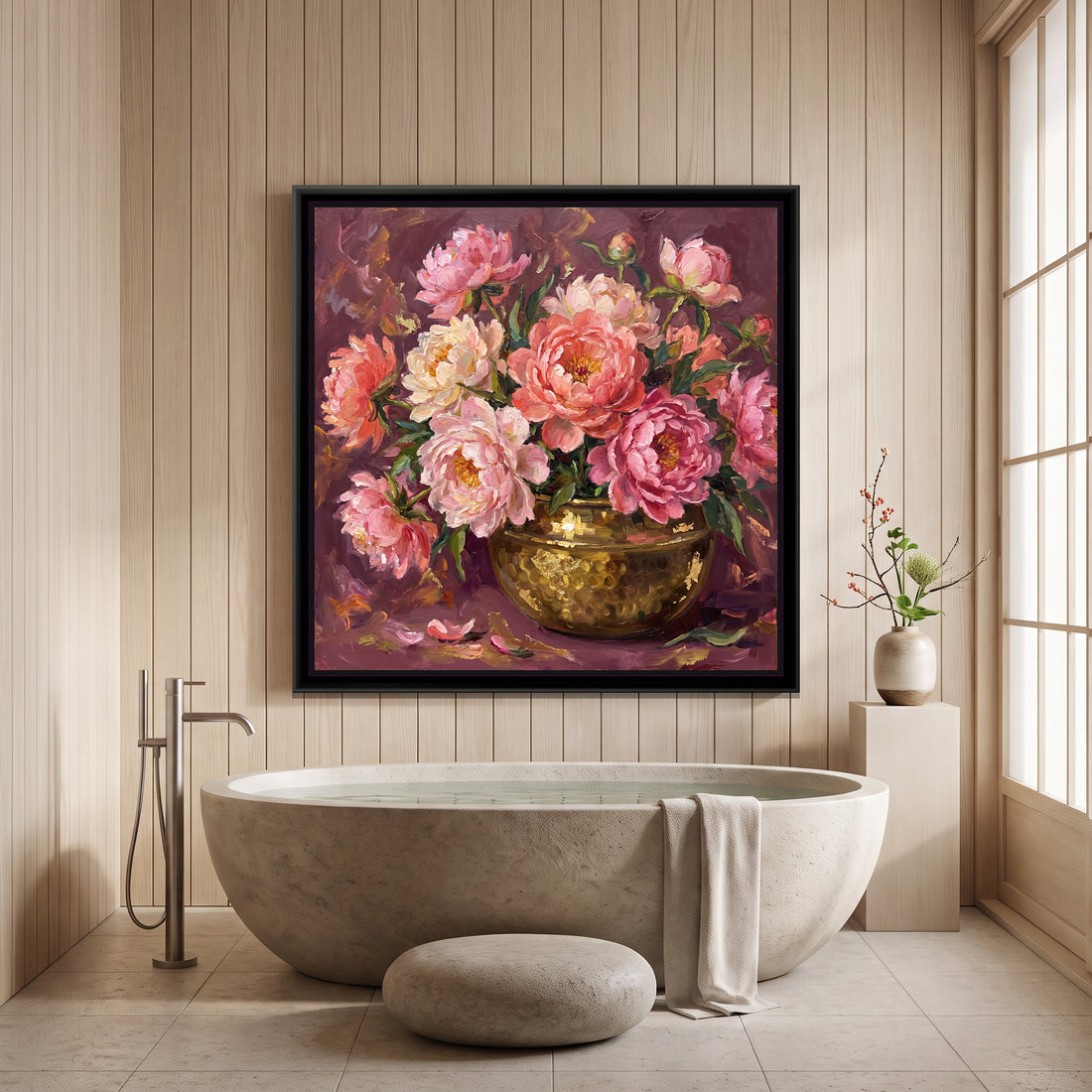 A Kolorkaari canvas in a floater frame, in a room