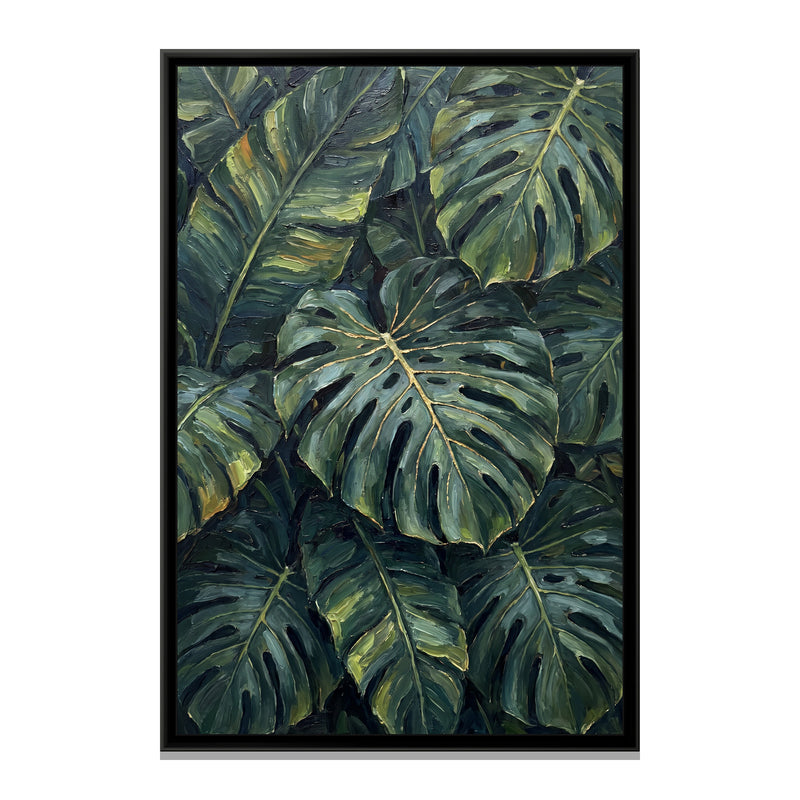 Monstera and Banana Leaves - framed canvas print, front view
