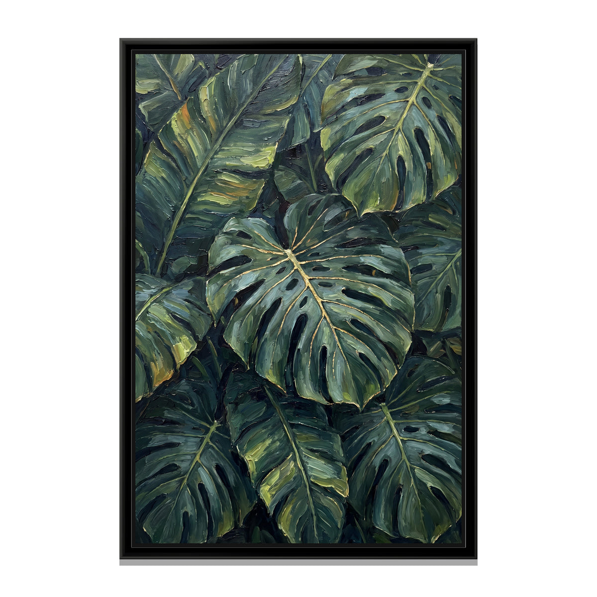Monstera and Banana Leaves - framed canvas print, front view