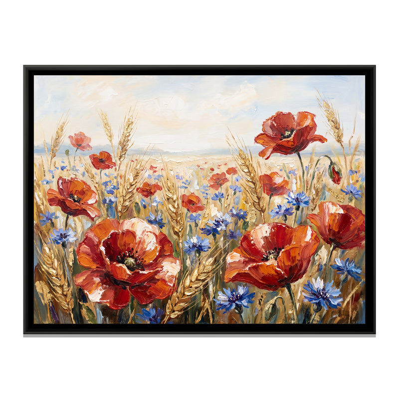 Wild Poppies in a Summer Field - framed canvas print, front view