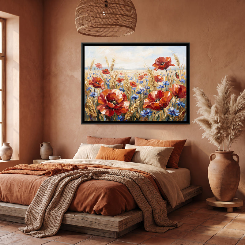 Wild Poppies in a Summer Field - canvas art shown in a second room setting