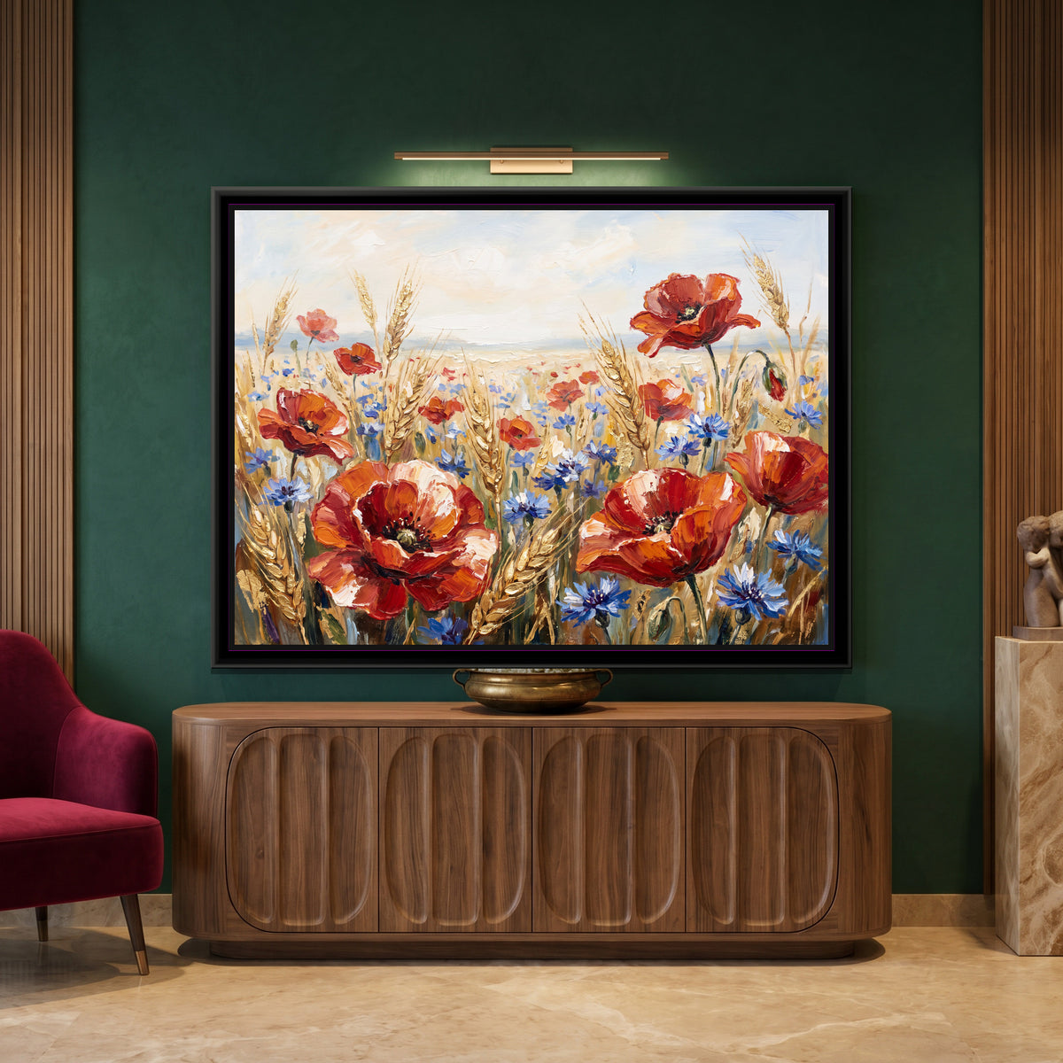 Wild Poppies in a Summer Field - canvas art shown in a second room setting