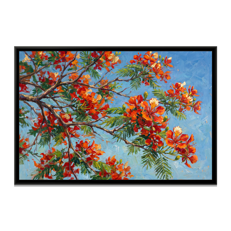 Gulmohar Canopy in Flower - framed canvas print, front view