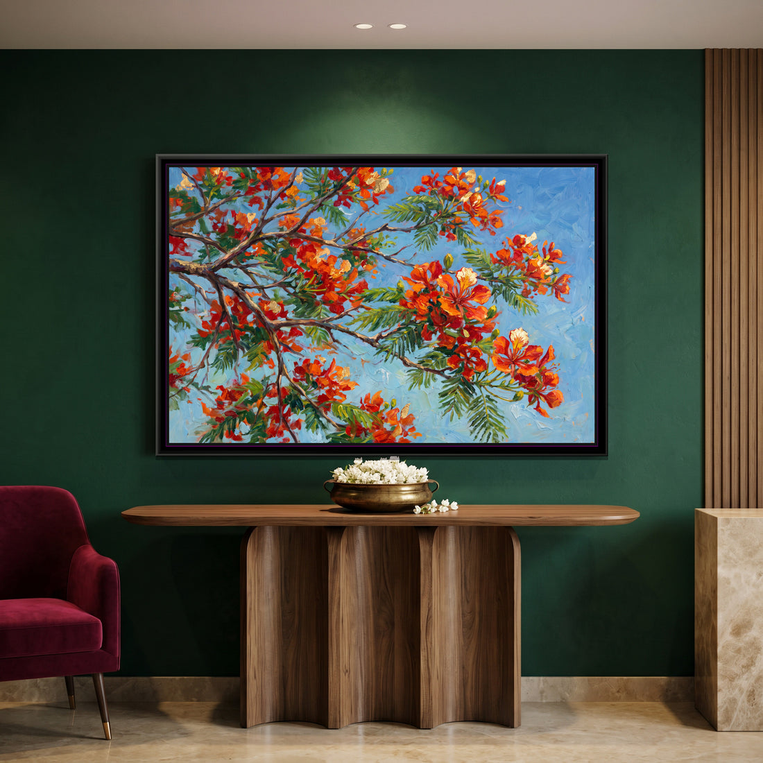 A Kolorkaari canvas in a floater frame, in a room