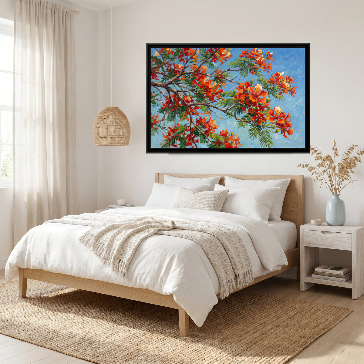 Gulmohar Canopy in Flower - canvas art shown in a second room setting