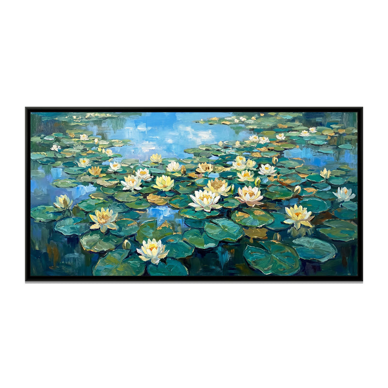 Water Lilies at Noon - framed canvas print, front view