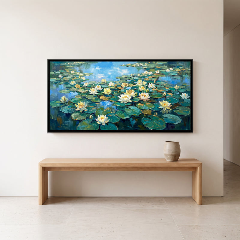 Water Lilies at Noon - canvas art shown in a styled room