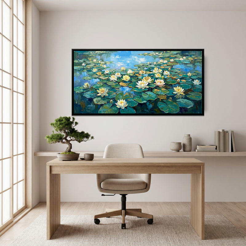 Water Lilies at Noon - canvas art shown in a second room setting