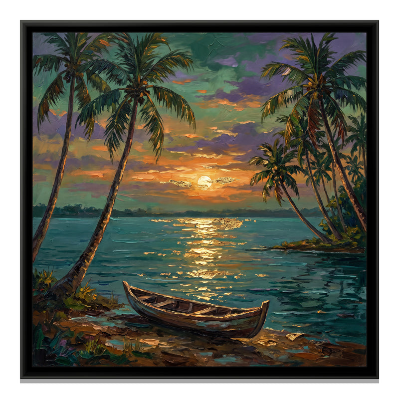 Backwater Palms at Sunset - framed canvas print, front view