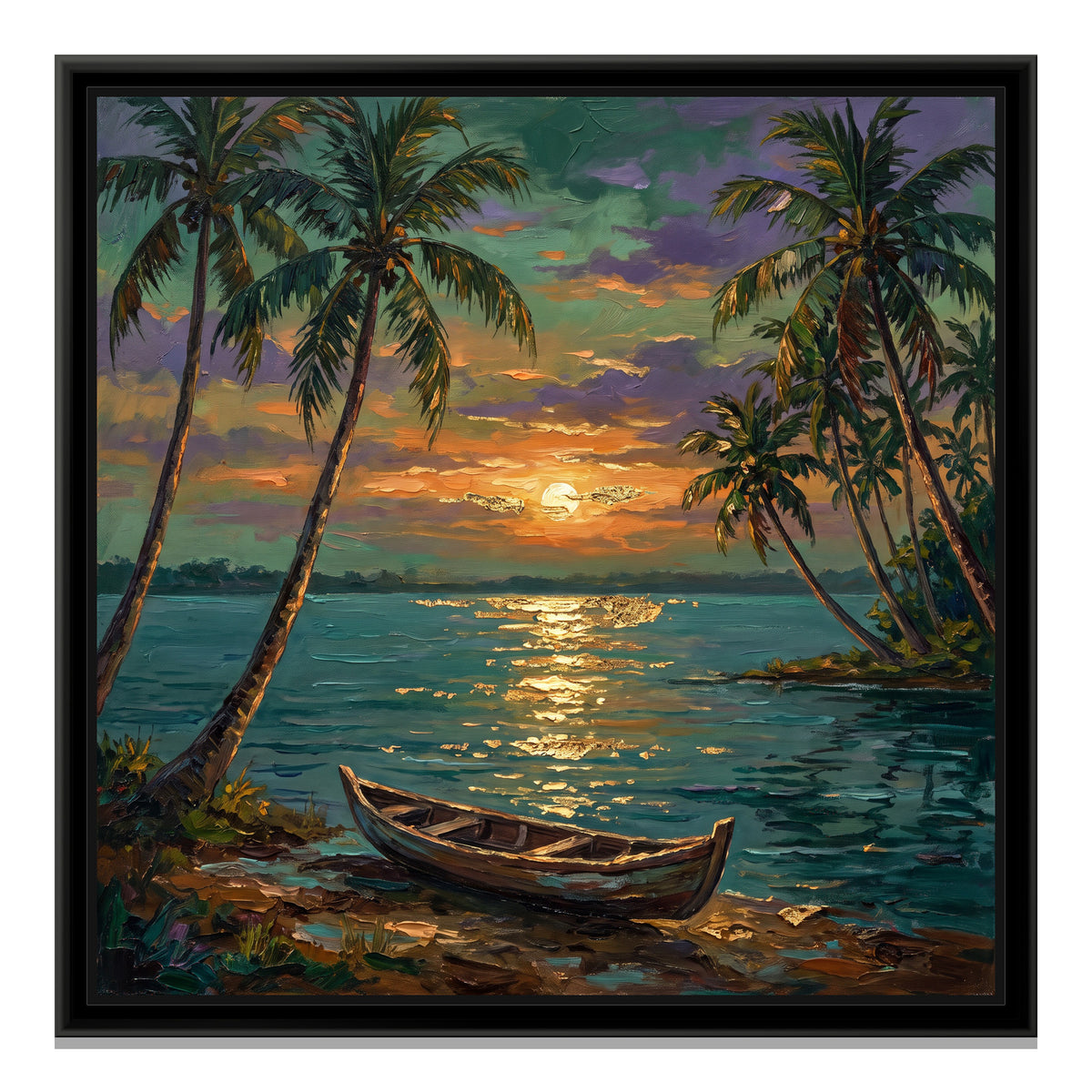 Backwater Palms at Sunset - framed canvas print, front view
