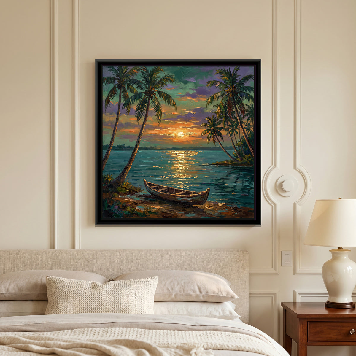 Backwater Palms at Sunset - canvas art shown in a second room setting