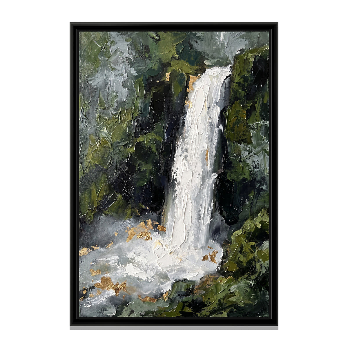 Monsoon Waterfall in the Green Hills - framed canvas print, front view