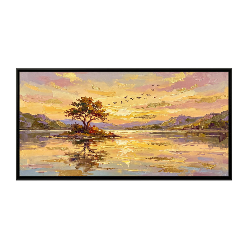 Hill Lake at Golden Hour - framed canvas print, front view