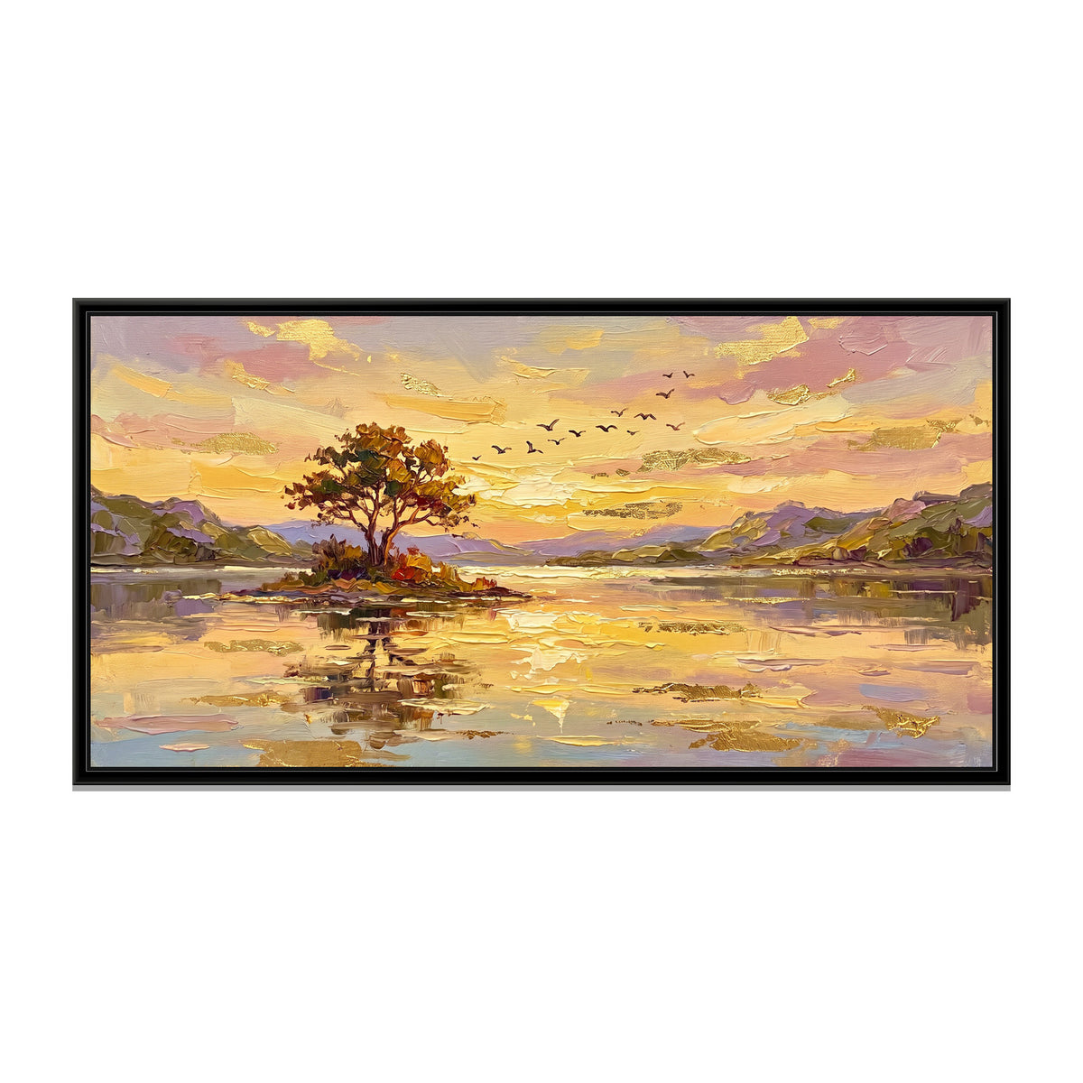 Hill Lake at Golden Hour - framed canvas print, front view