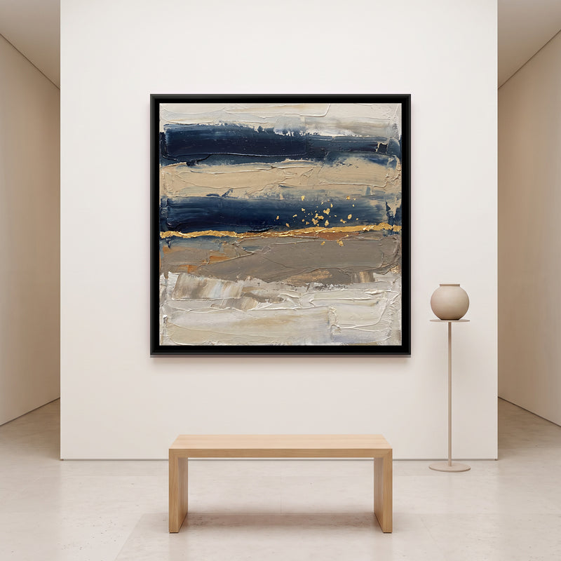 Warm Gold Horizon - canvas art shown in a styled room