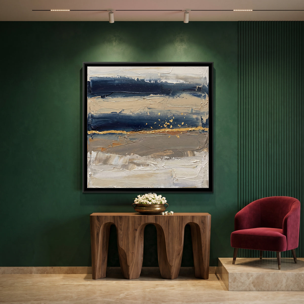 Warm Gold Horizon - canvas art shown in a second room setting