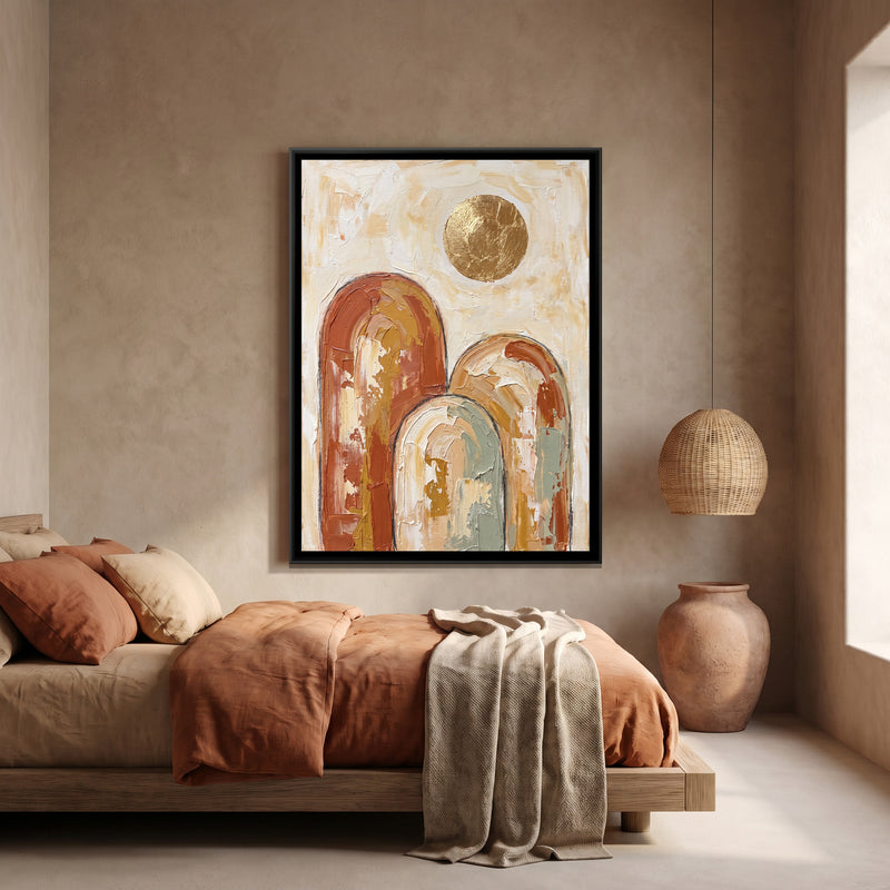 Terracotta Arches - canvas art shown in a styled room