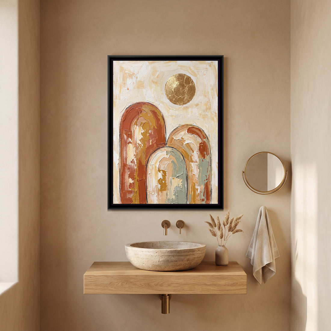 A Kolorkaari canvas in a floater frame, in a room