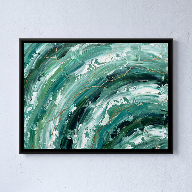 Emerald Tide - framed canvas art hung on a wall