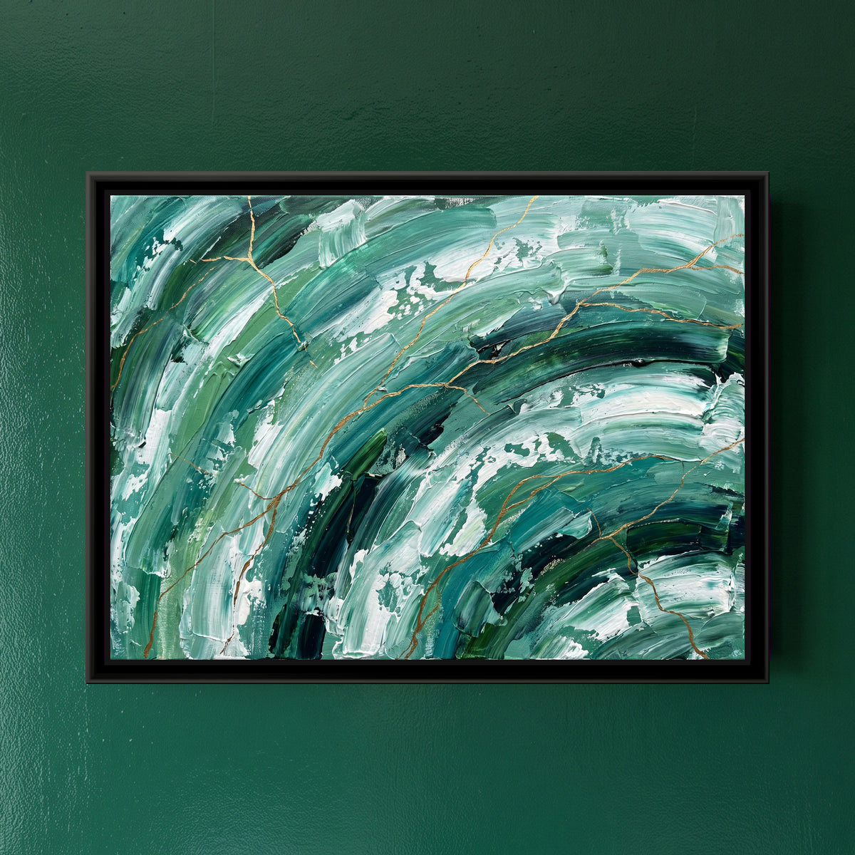 Emerald Tide - framed canvas art hung on a wall