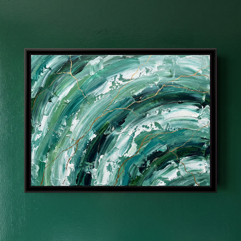 Emerald Tide - framed canvas art hung on a wall
