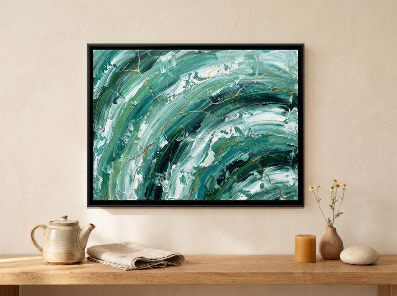 Emerald Tide - canvas art shown in a styled room