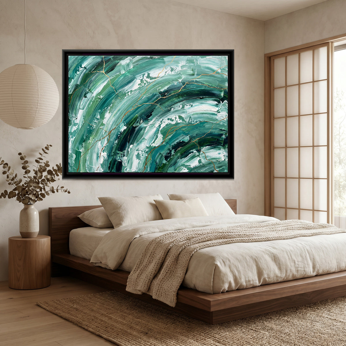 Emerald Tide - canvas art shown in a second room setting