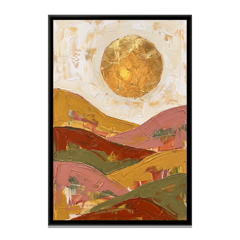 Ochre Sun over Layered Hills - framed canvas print, front view