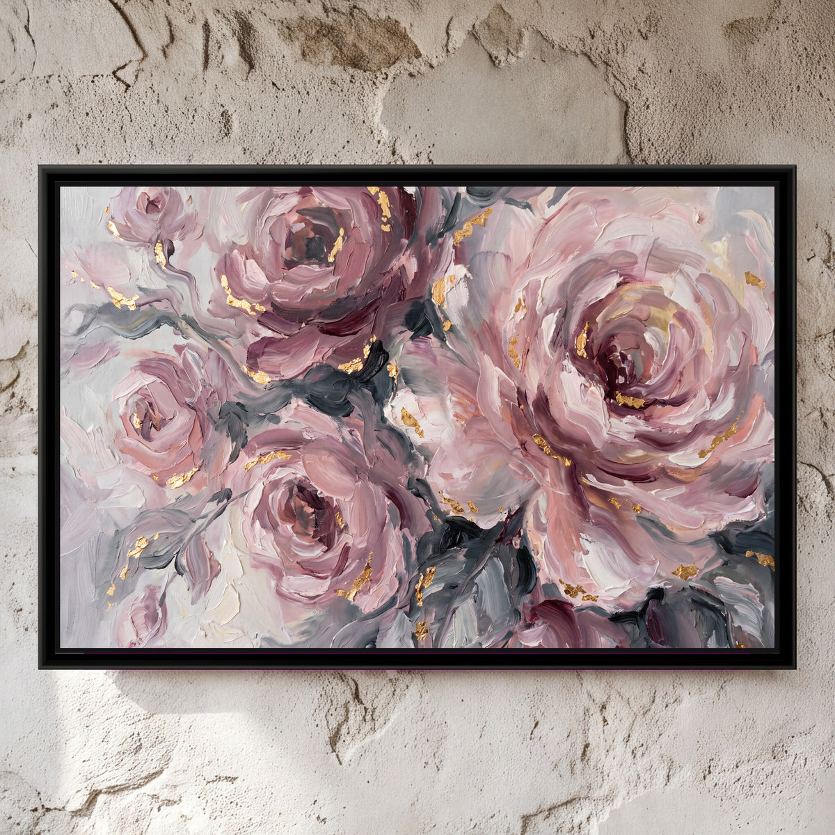 Blush Rose Bloom - framed canvas art hung on a wall
