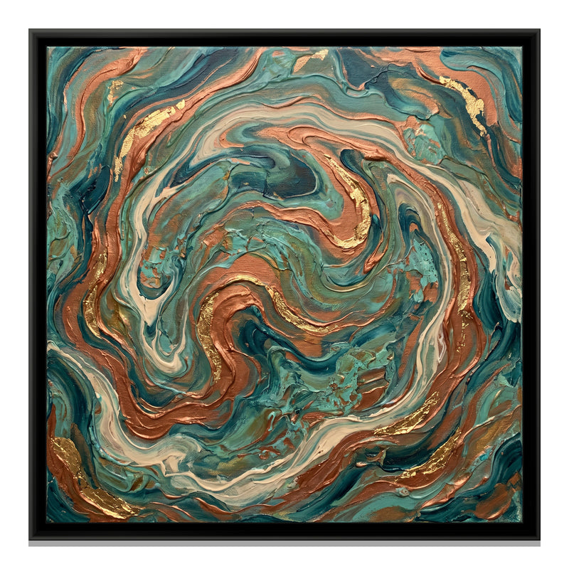 Marbled Copper and Teal - framed canvas print, front view