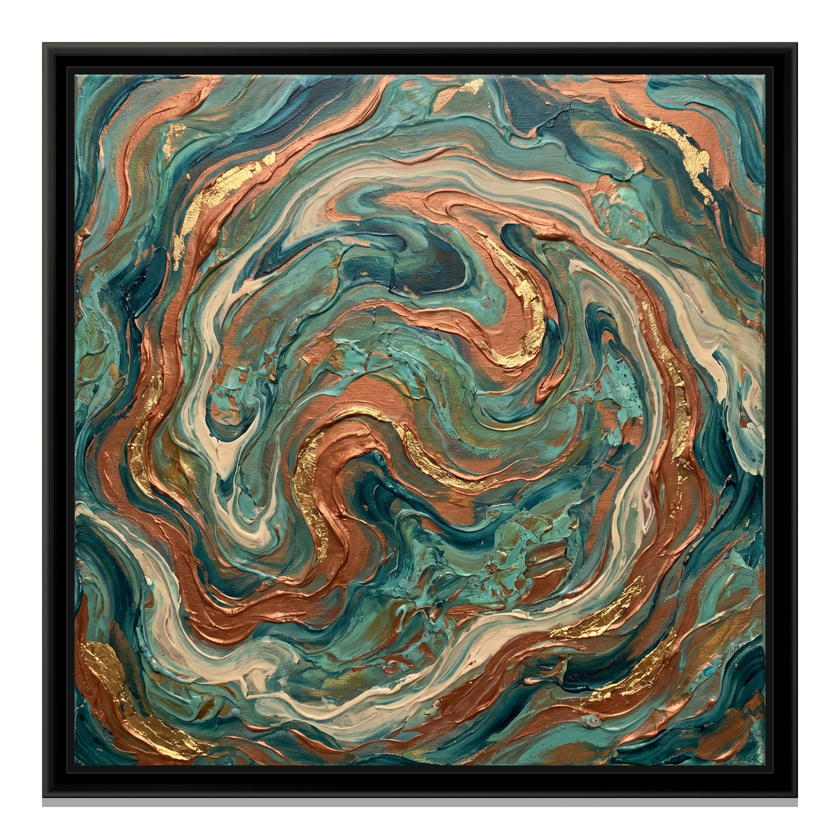 Marbled Copper and Teal - framed canvas print, front view