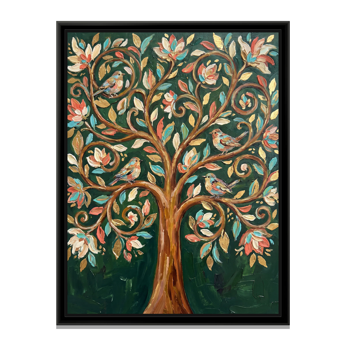 Tree of Life with Songbirds - framed canvas print, front view