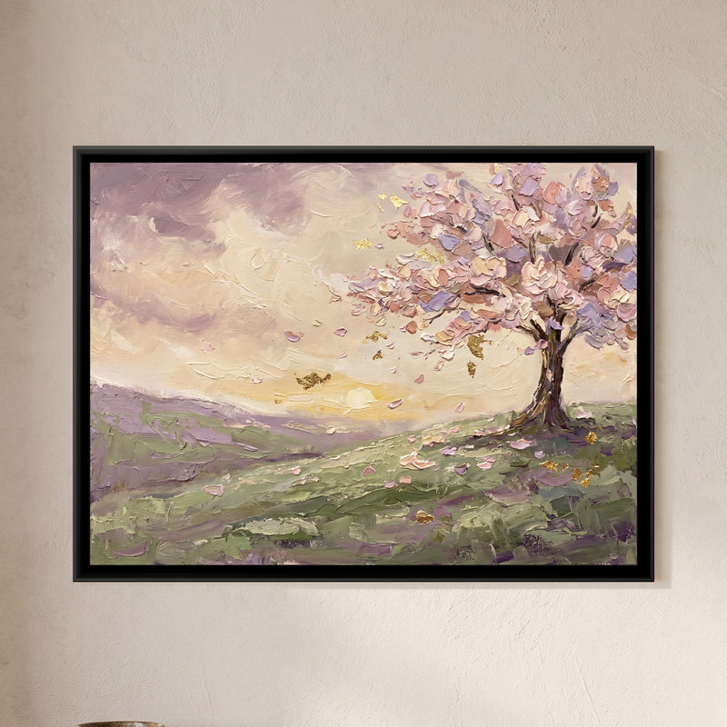 Blossoming Tree on the Hill - framed canvas art hung on a wall