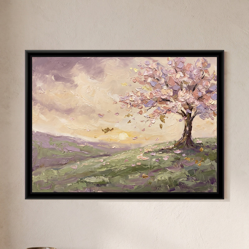 Blossoming Tree on the Hill - framed canvas art hung on a wall