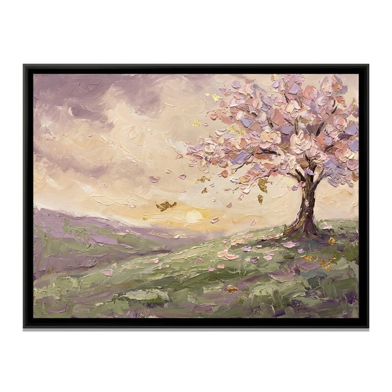 Blossoming Tree on the Hill - framed canvas print, front view