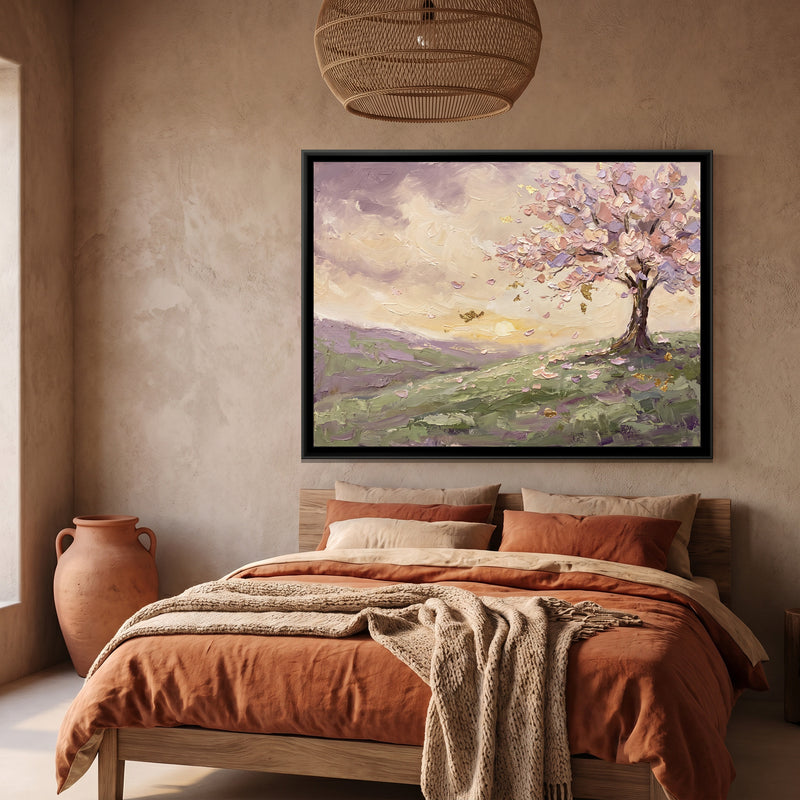 Blossoming Tree on the Hill - canvas art shown in a second room setting