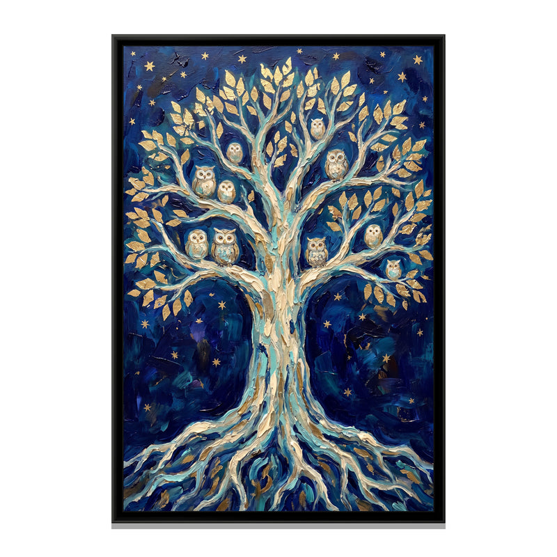 Tree of Life in Indigo Night - framed canvas print, front view