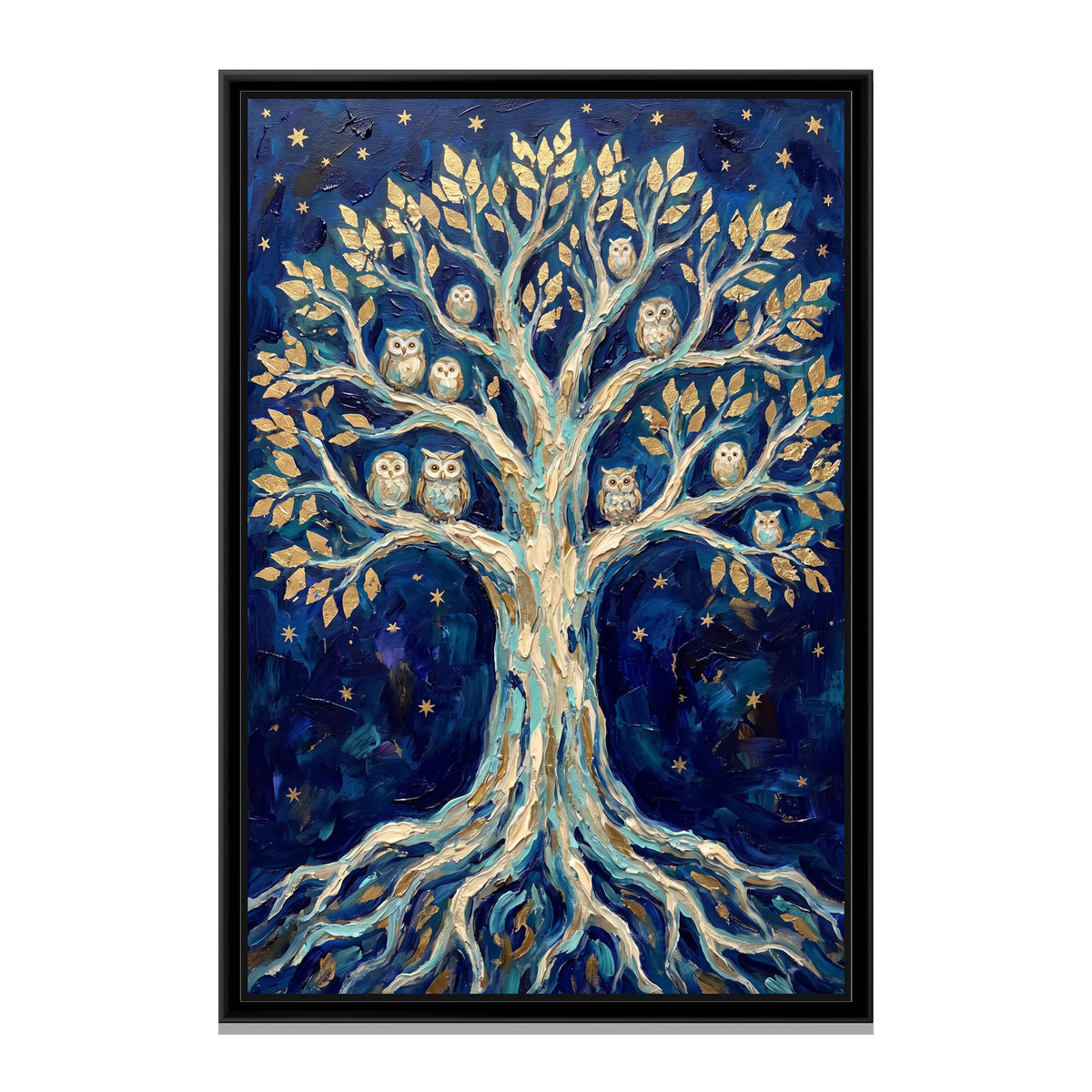 Tree of Life in Indigo Night - framed canvas print, front view