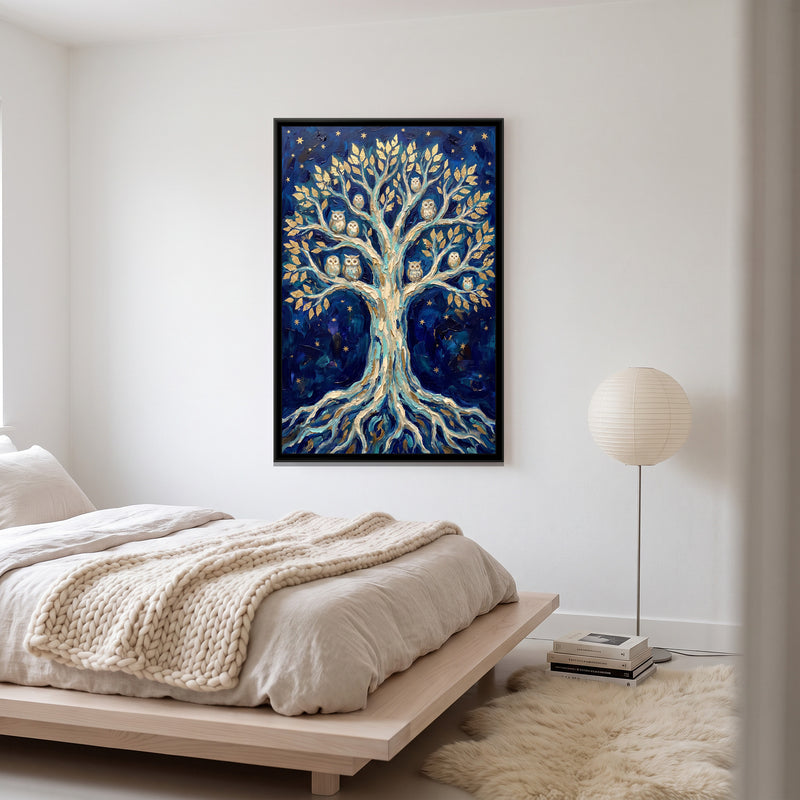 Tree of Life in Indigo Night - canvas art shown in a second room setting