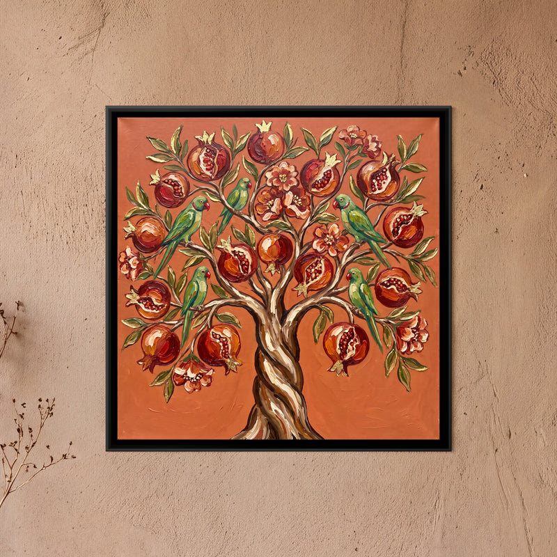 Pomegranate Tree of Life - framed canvas art hung on a wall