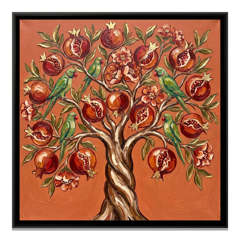 Pomegranate Tree of Life - framed canvas print, front view