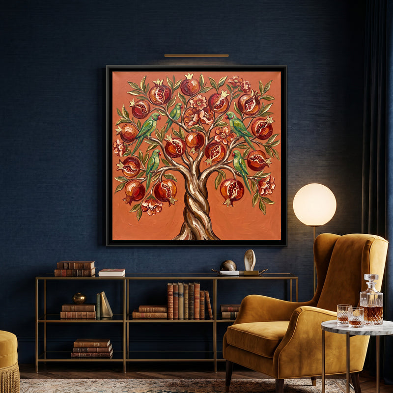 Pomegranate Tree of Life - canvas art shown in a second room setting