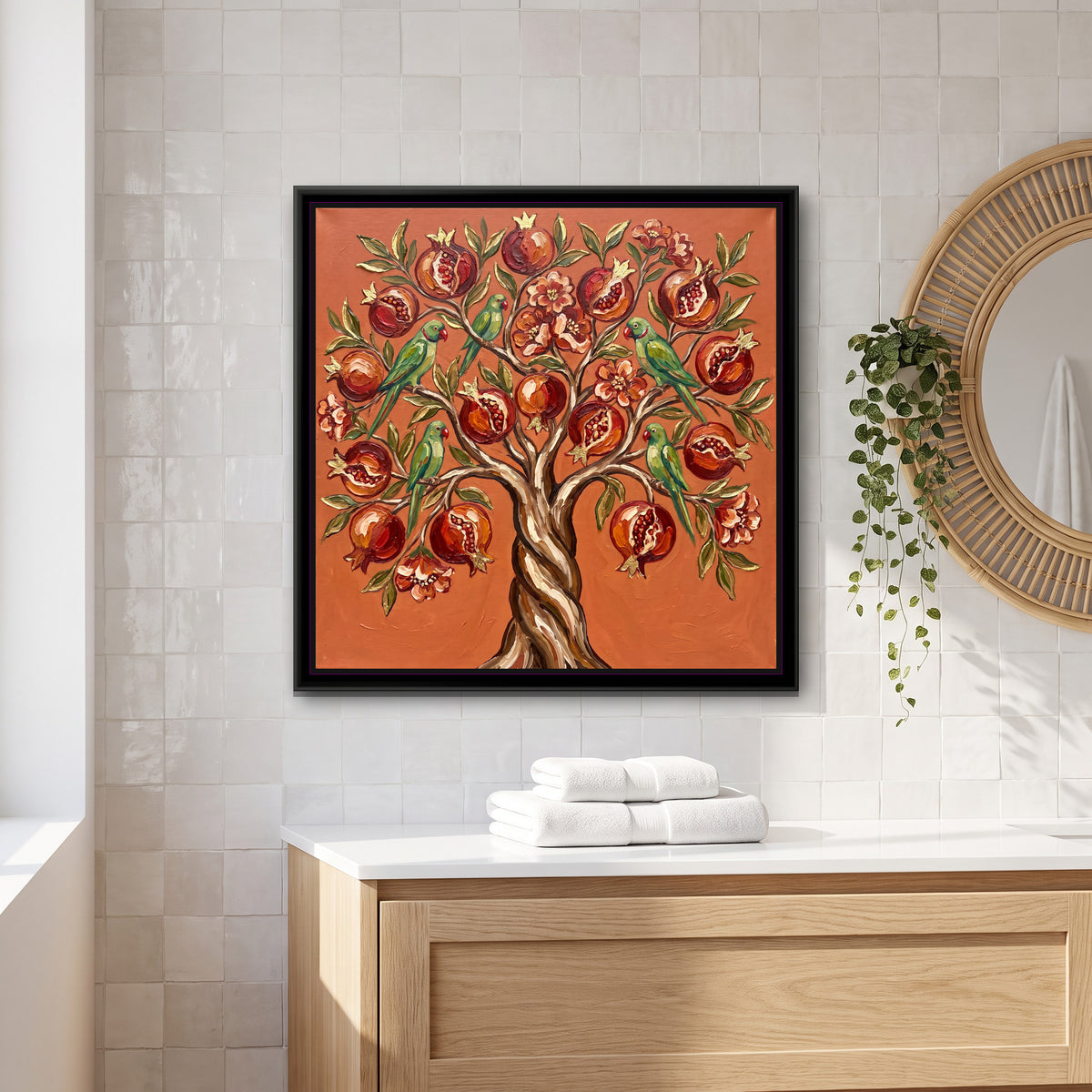 Pomegranate Tree of Life - canvas art shown in a second room setting