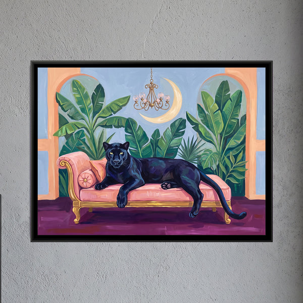Black Panther on a Blush Daybed in Powder Blue and Peach